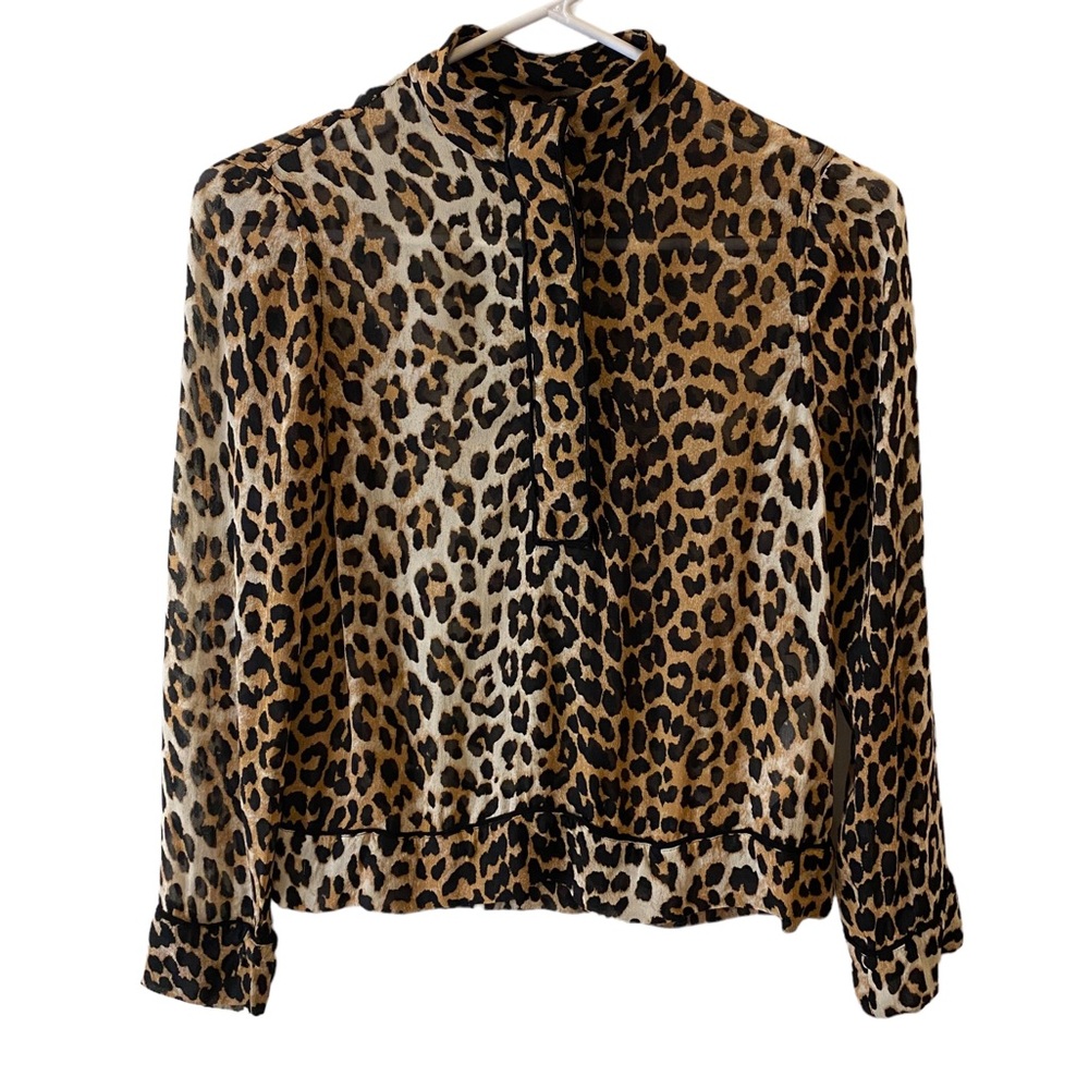 GANNI Leopard Print Georgette Long Sleeve Blouse - Picture 5 of 15